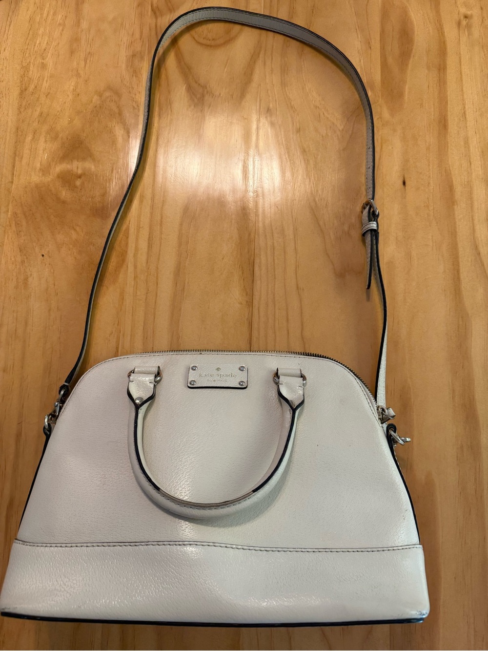 kate spade White Leather Dome Satchel with Adjustable Strap